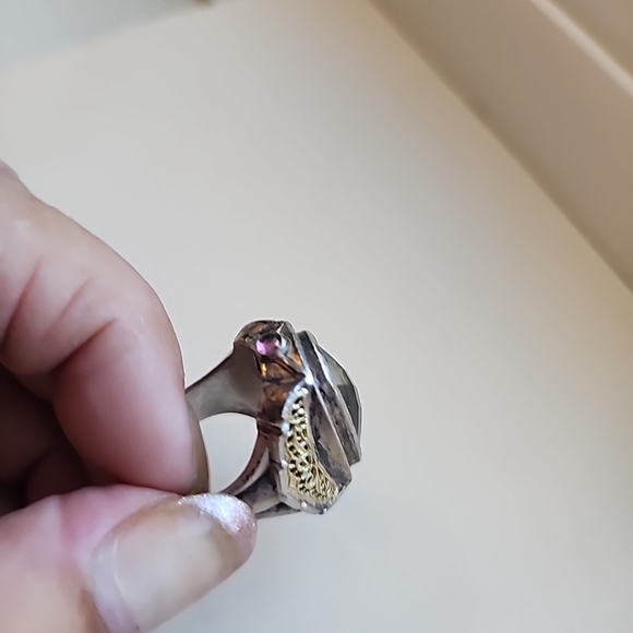 William Schraft sterling silver and 18K gold green amethyst ring - Picture 3 of 6